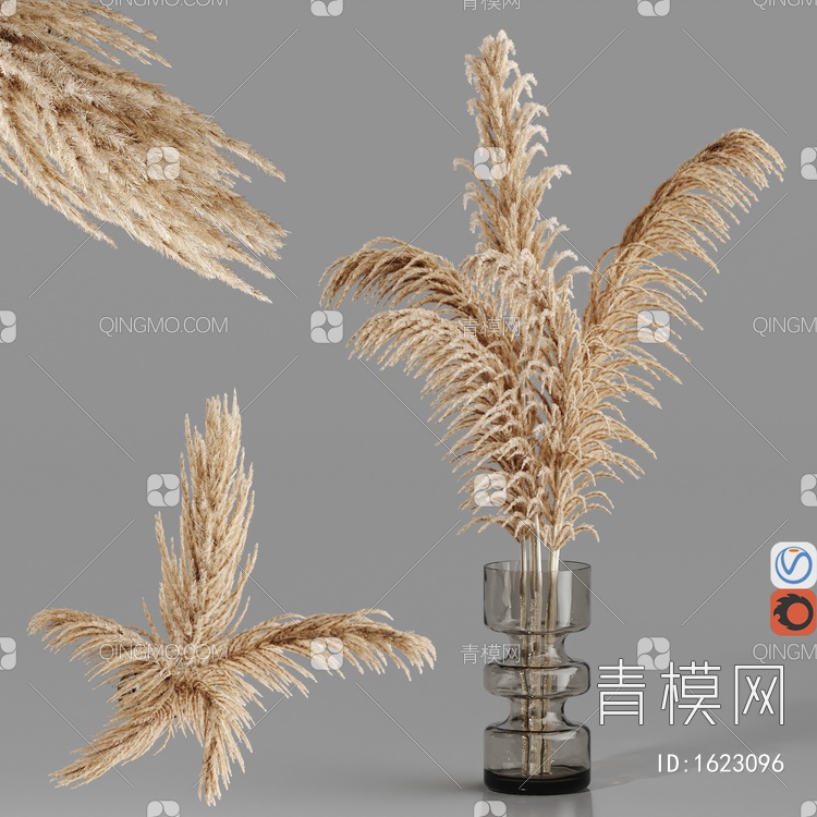 玻璃花瓶 芦苇3D模型下载【ID:1623096】