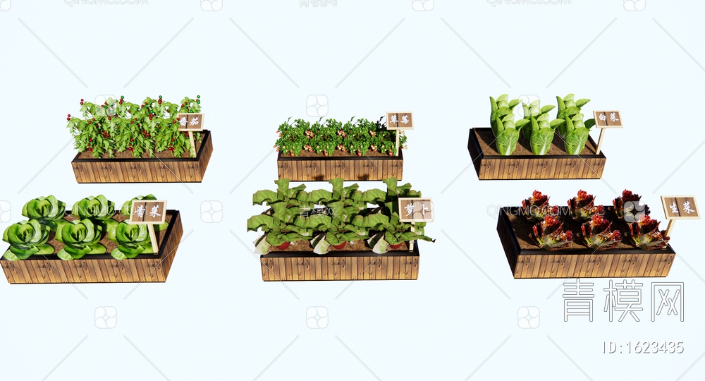 蔬菜种植箱 社区菜园 一米菜园 菜箱 番茄 草莓 萝卜 白菜 生菜SU模型下载【ID:1623435】