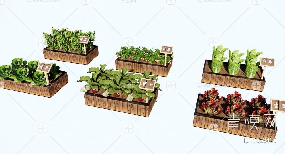 蔬菜种植箱 社区菜园 一米菜园 菜箱 番茄 草莓 萝卜 白菜 生菜SU模型下载【ID:1623435】