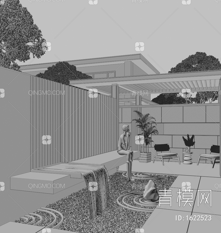 庭院水景墙3D模型下载【ID:1622523】