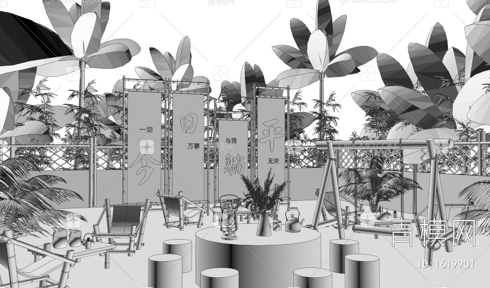 公园景观 围炉煮茶 今日躺平 网红打卡 露营签到点 露营小品 茶铺3D模型下载【ID:1619901】