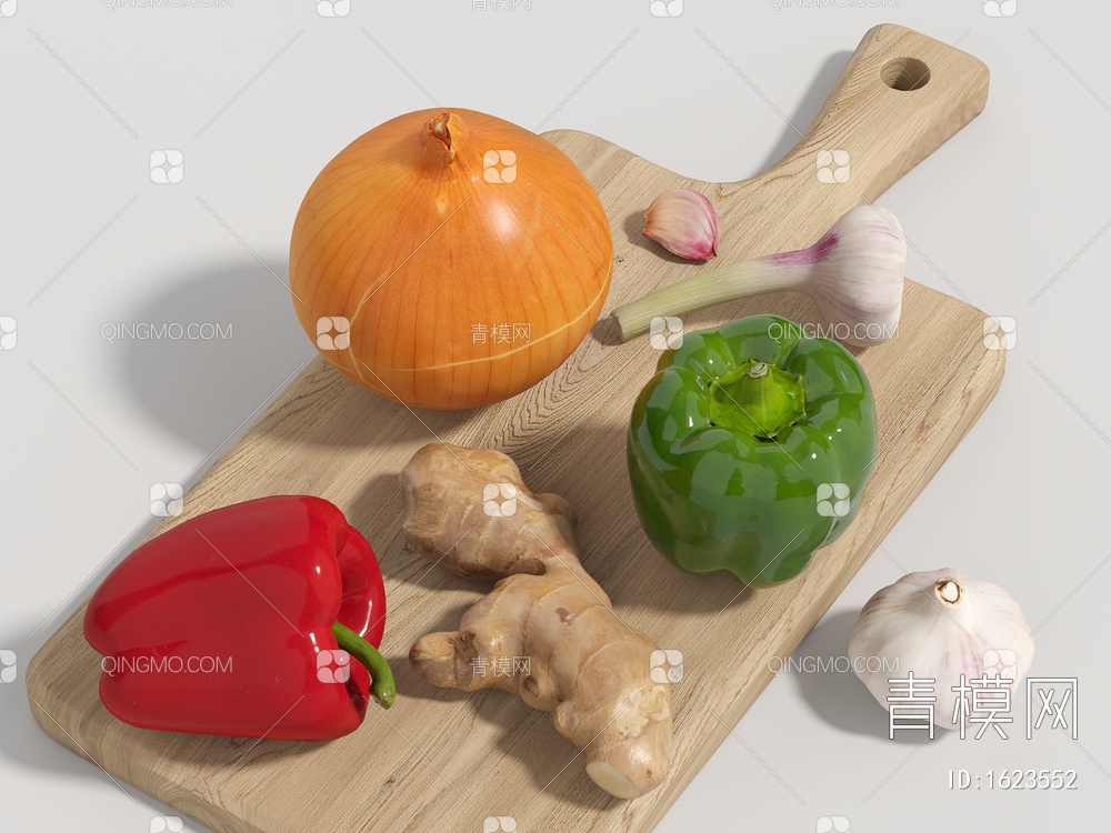 辣椒 姜 洋葱 大蒜 砧板 菜板 菜刀3D模型下载【ID:1623552】