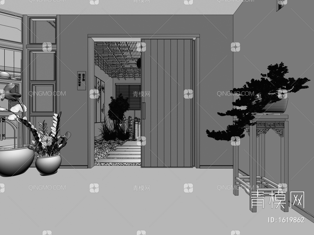 茶室过道走廊，茶室走廊过道，走廊过道3D模型下载【ID:1619862】