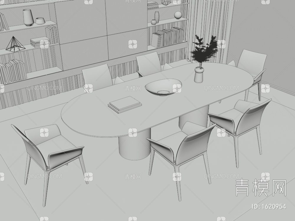 实木餐桌椅组合3D模型下载【ID:1620954】