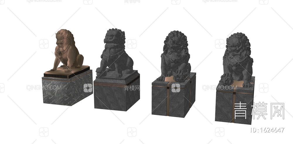 石狮子 石狮子雕塑 景观石狮子 镇宅神兽 铜狮子SU模型下载【ID:1624647】