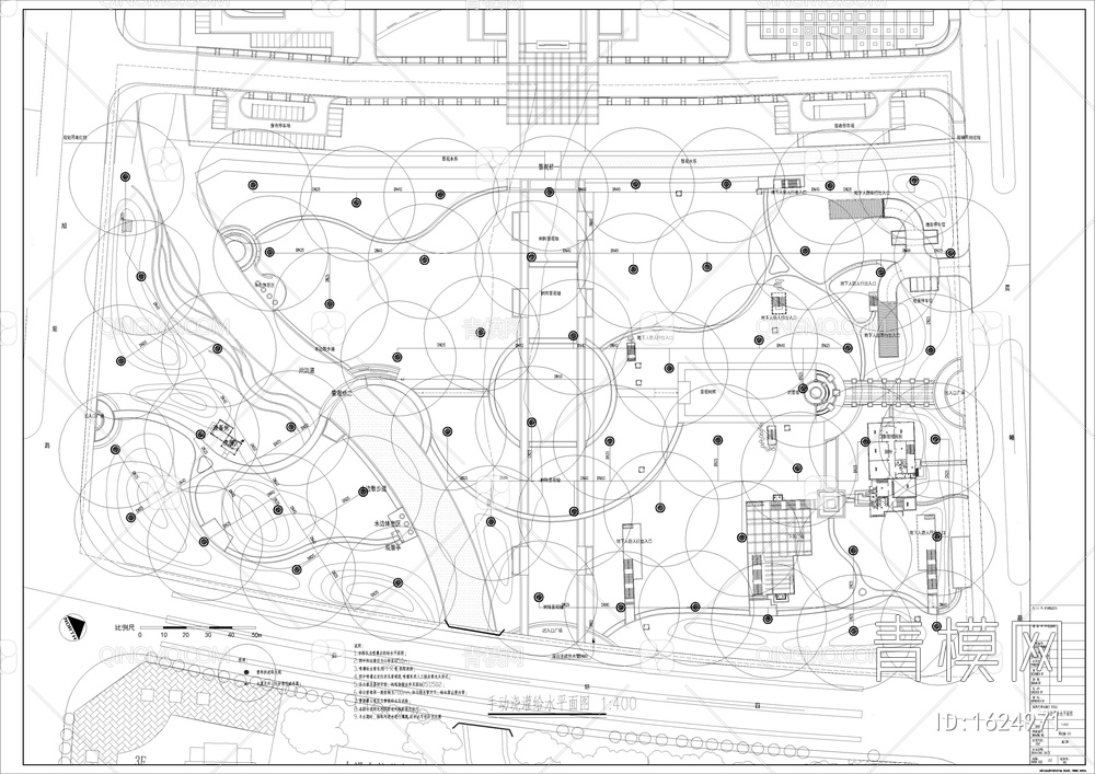 公园景观 手动浇灌给水平面图【ID:1624971】