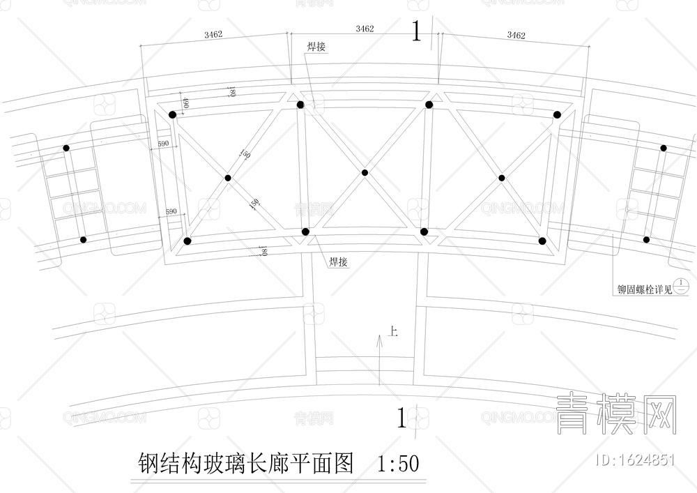 公园景观 钢结构玻璃长廊详图【ID:1624851】