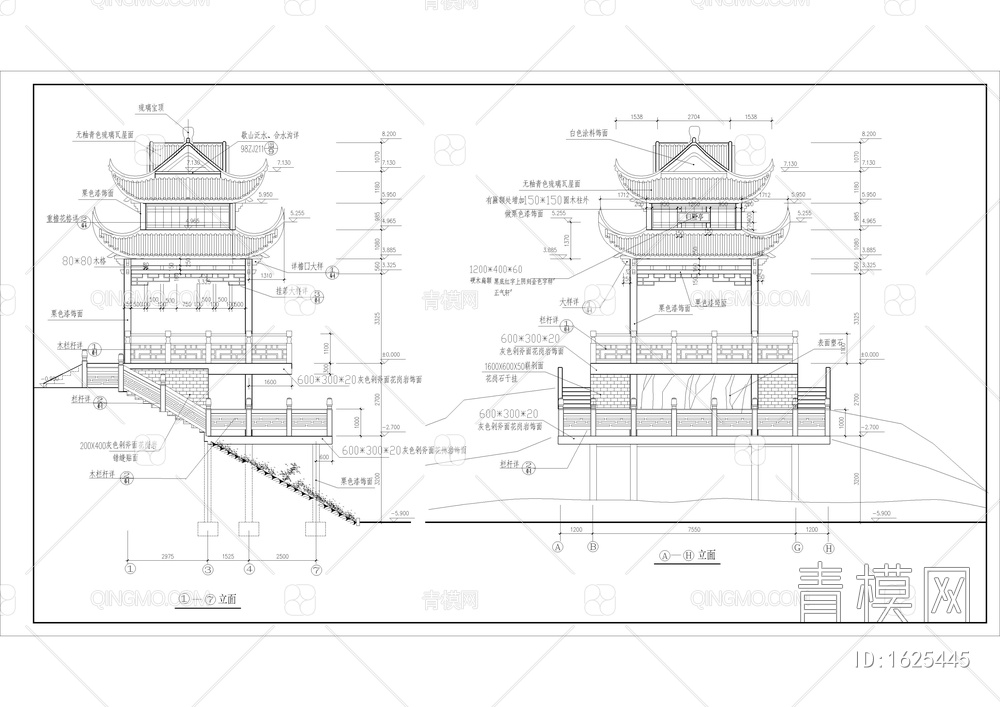 回雁峰归雁亭建筑施工图【ID:1625445】