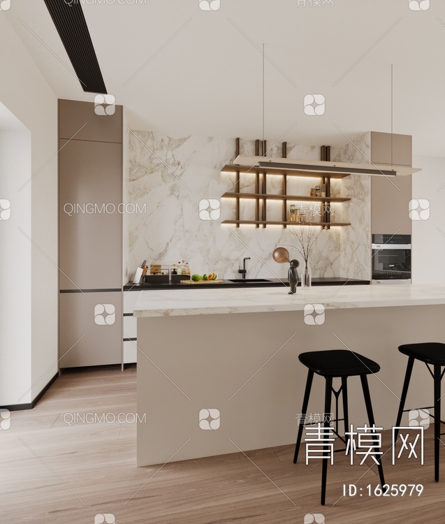 开放式厨房，岛台摆件3D模型下载【ID:1625979】