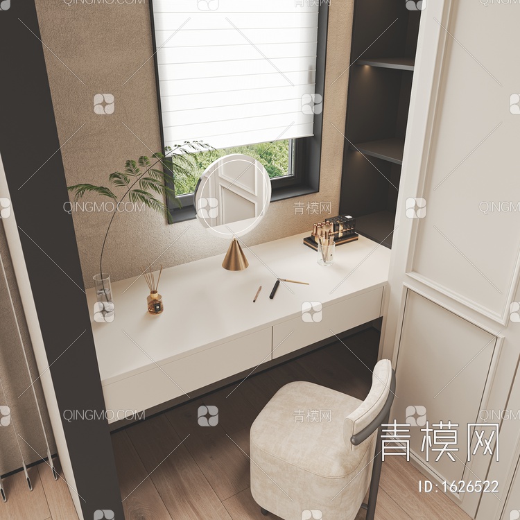 卧室，单椅，小推车，绿植3D模型下载【ID:1626522】