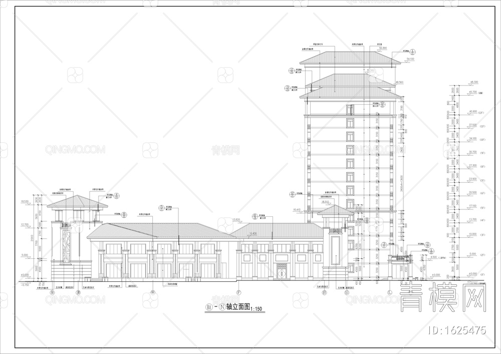 海滨度假酒店全套建筑图【ID:1625475】