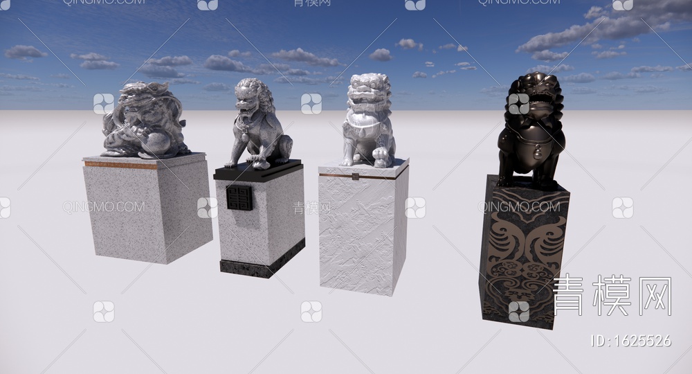 石狮子 石狮子雕塑 景观石狮子 镇宅神兽 铜狮子SU模型下载【ID:1625526】