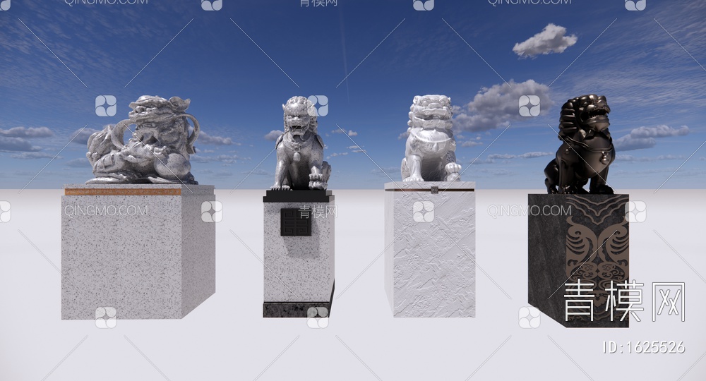 石狮子 石狮子雕塑 景观石狮子 镇宅神兽 铜狮子SU模型下载【ID:1625526】
