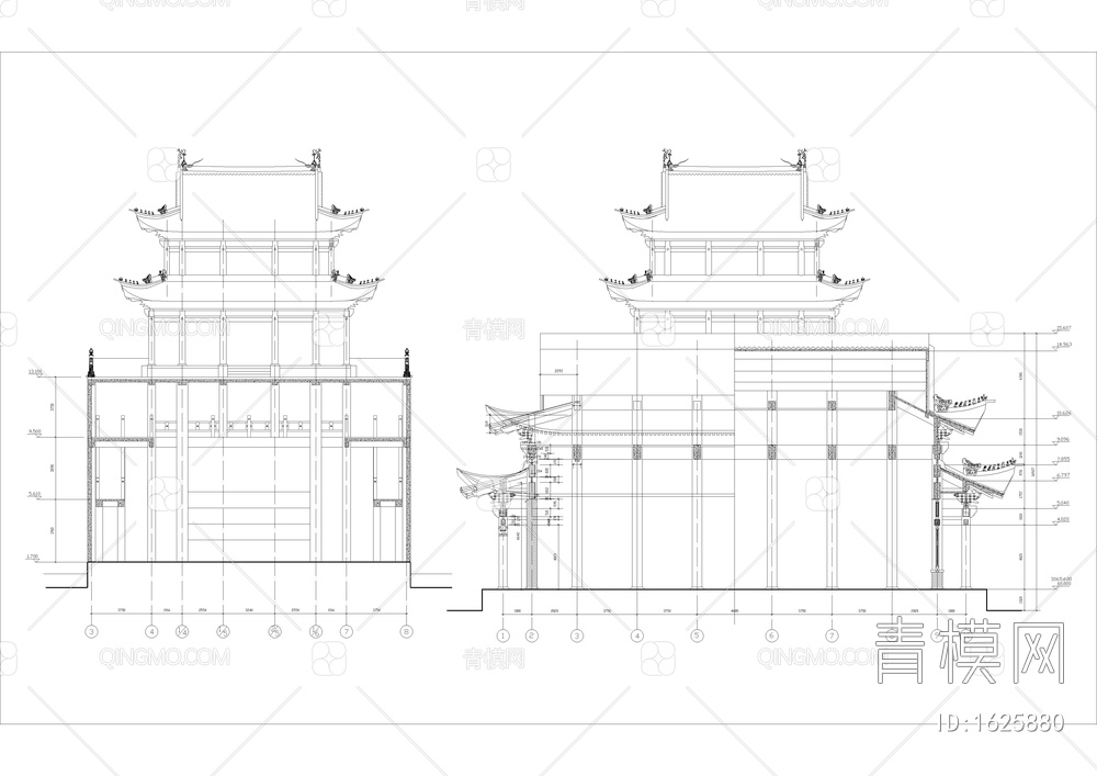 大雄宝殿cad建筑图【ID:1625880】