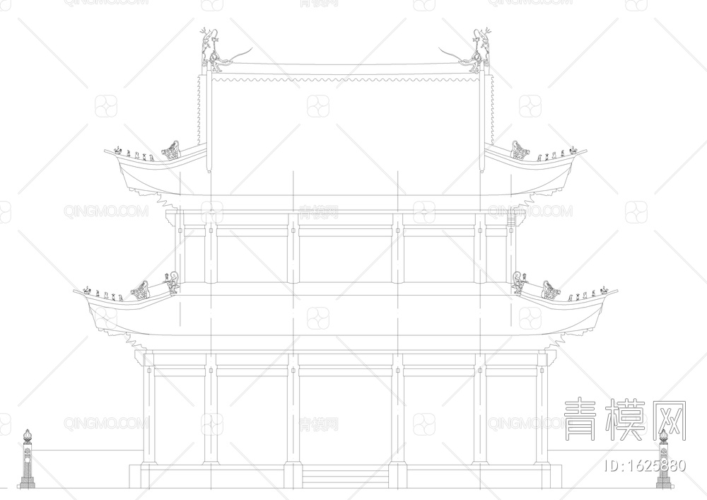 大雄宝殿cad建筑图【ID:1625880】