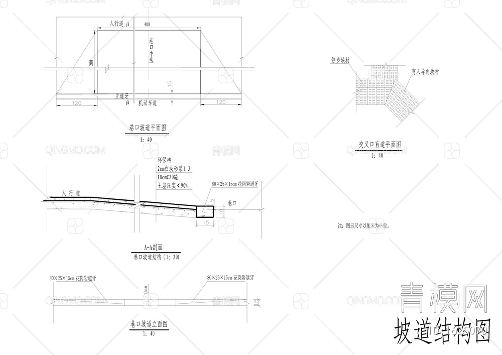 道路和人行肓道、巷口坡道详图【ID:1625070】