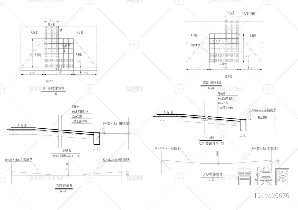 道路和人行肓道、巷口坡道详图【ID:1625070】