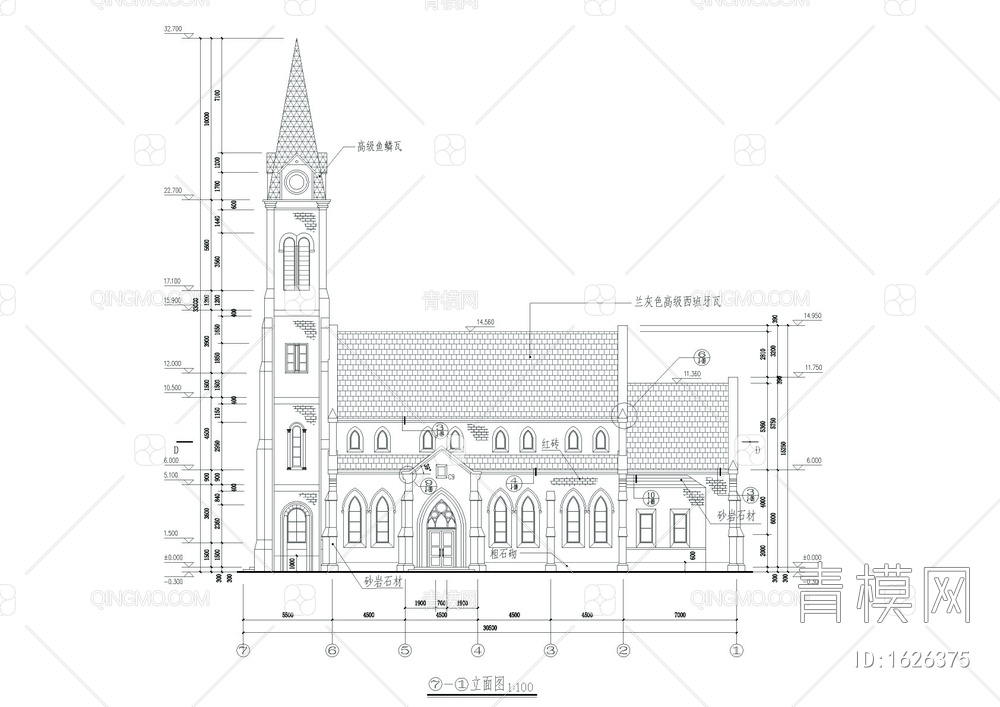 教堂全套建筑图【ID:1626375】