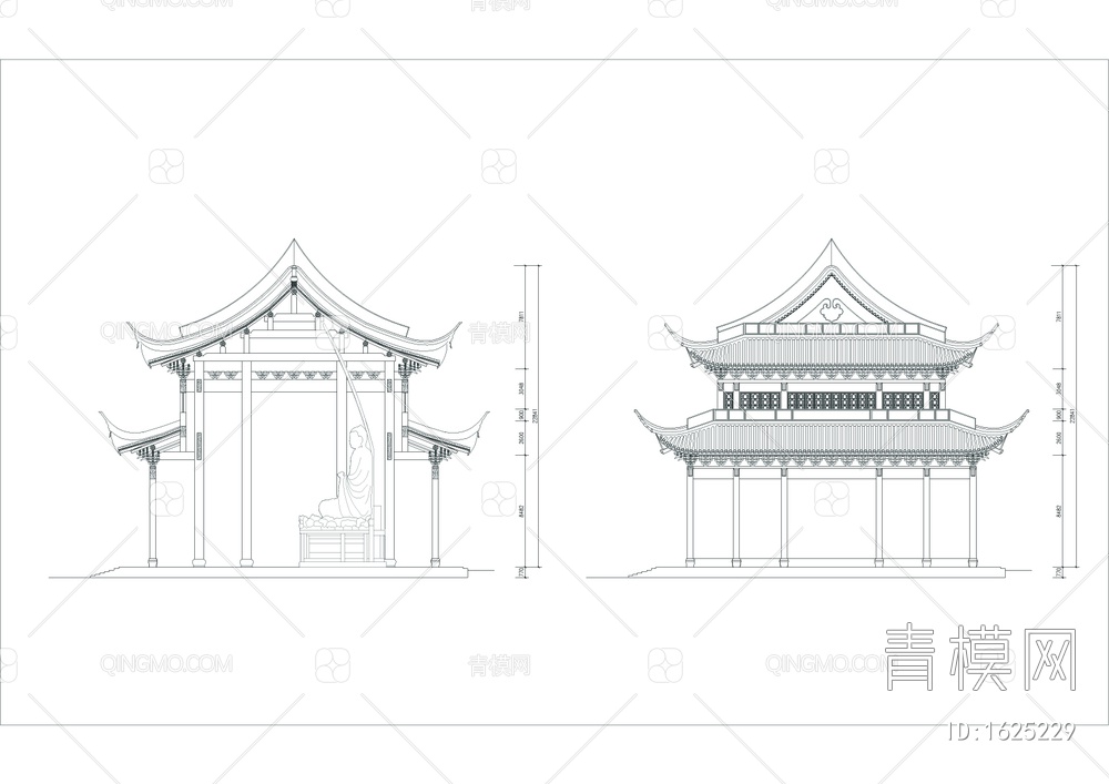 古代灵隐药师殿CAD图【ID:1625229】