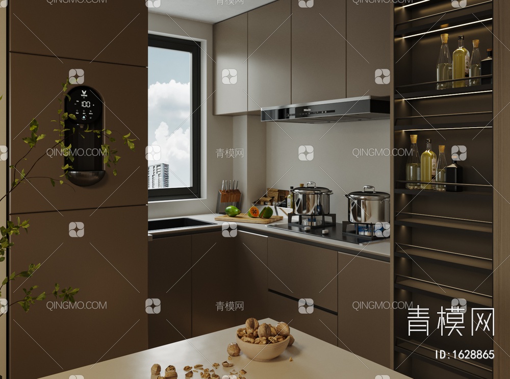 开放式厨房，厨房用品3D模型下载【ID:1628865】