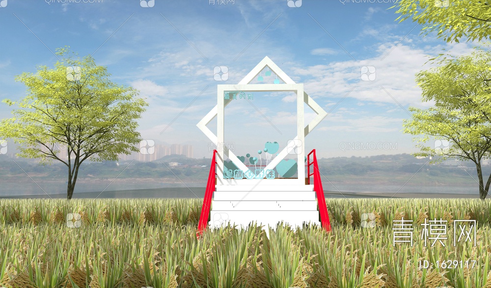 相框拍照小品 框景景观 雕塑小品 网红打卡景观 拍照美陈 秋千座椅3D模型下载【ID:1629117】
