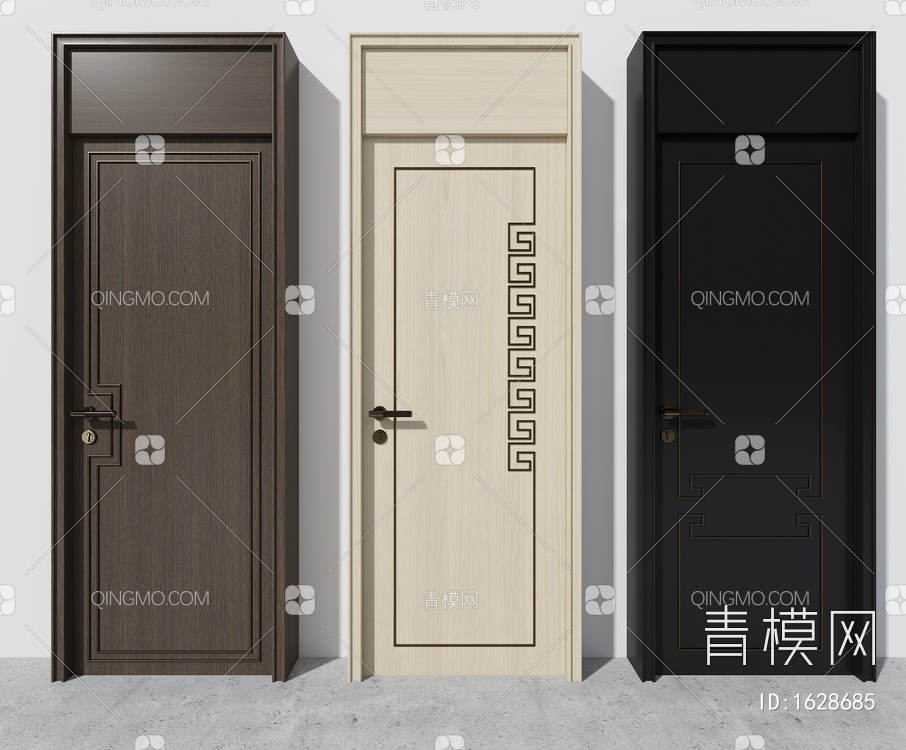 造型门 卧室门 回纹金属线条门 造型门3D模型下载【ID:1628685】