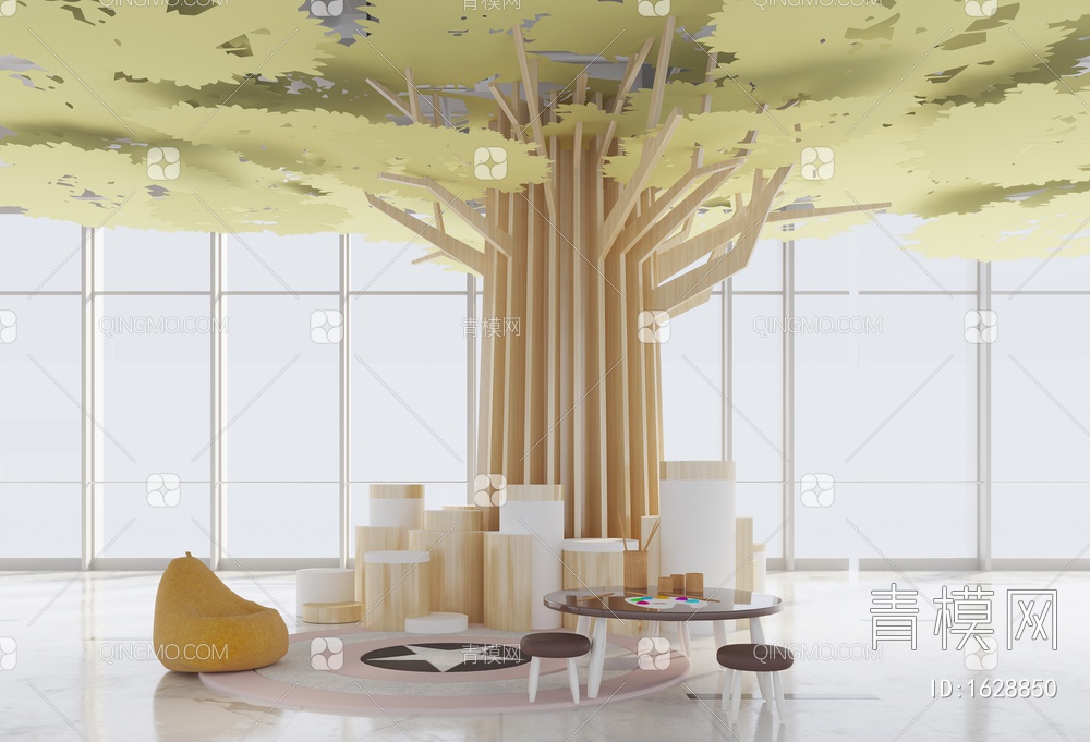 儿童摆件 桌椅 大树造型柱子3D模型下载【ID:1628850】