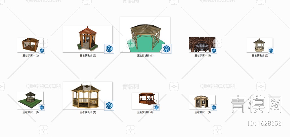 木质亭子组合SU模型下载【ID:1628358】