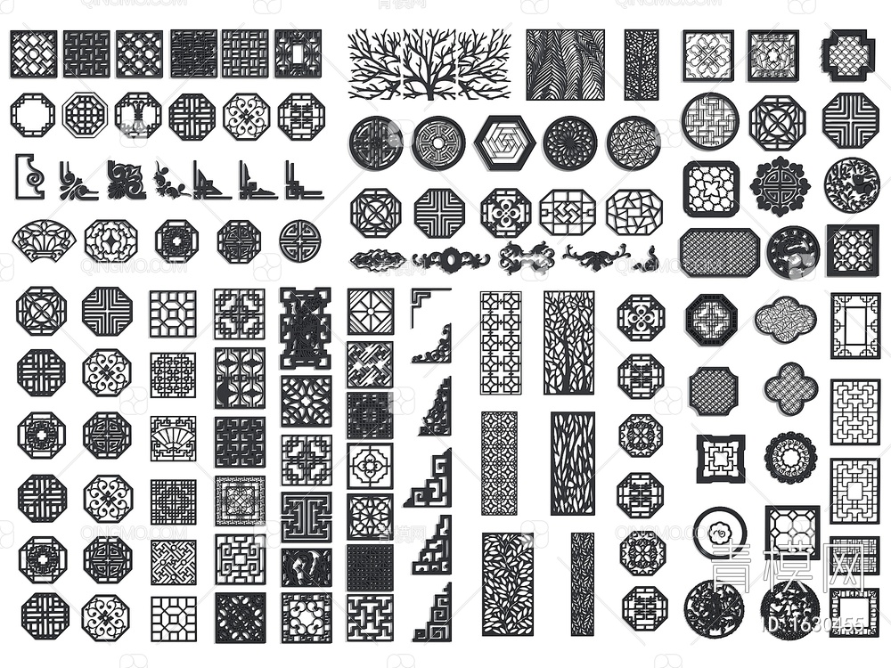 窗花 雕花 镂空窗花 窗格雕花 角花角线雕花SU模型下载【ID:1630455】