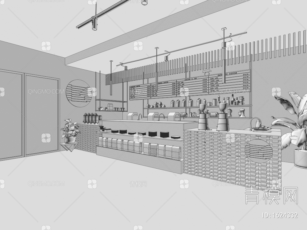 高级灰咖啡厅3D模型下载【ID:1624332】