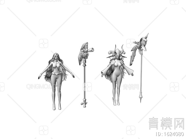 游戏角色 牛角圣女士3D模型下载【ID:1624080】