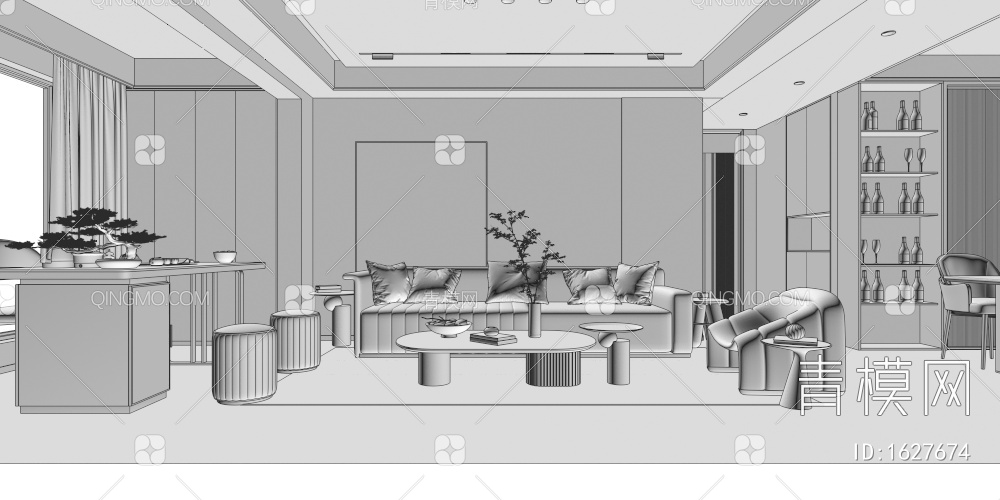 客餐厅 卧室3D模型下载【ID:1627674】