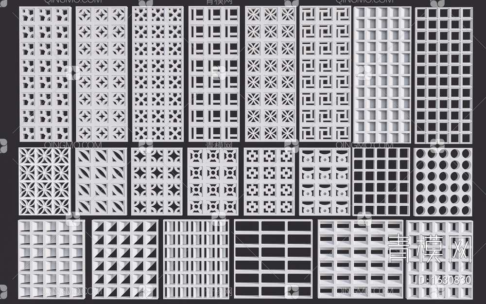 预制砖墙 镂空转隔断 水泥镂空砖 空心砖SU模型下载【ID:1630830】