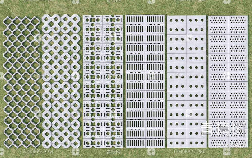 植草砖 花格砖 嵌草砖 汀步 草坪砖 草皮砖 停车场砖SU模型下载【ID:1630845】