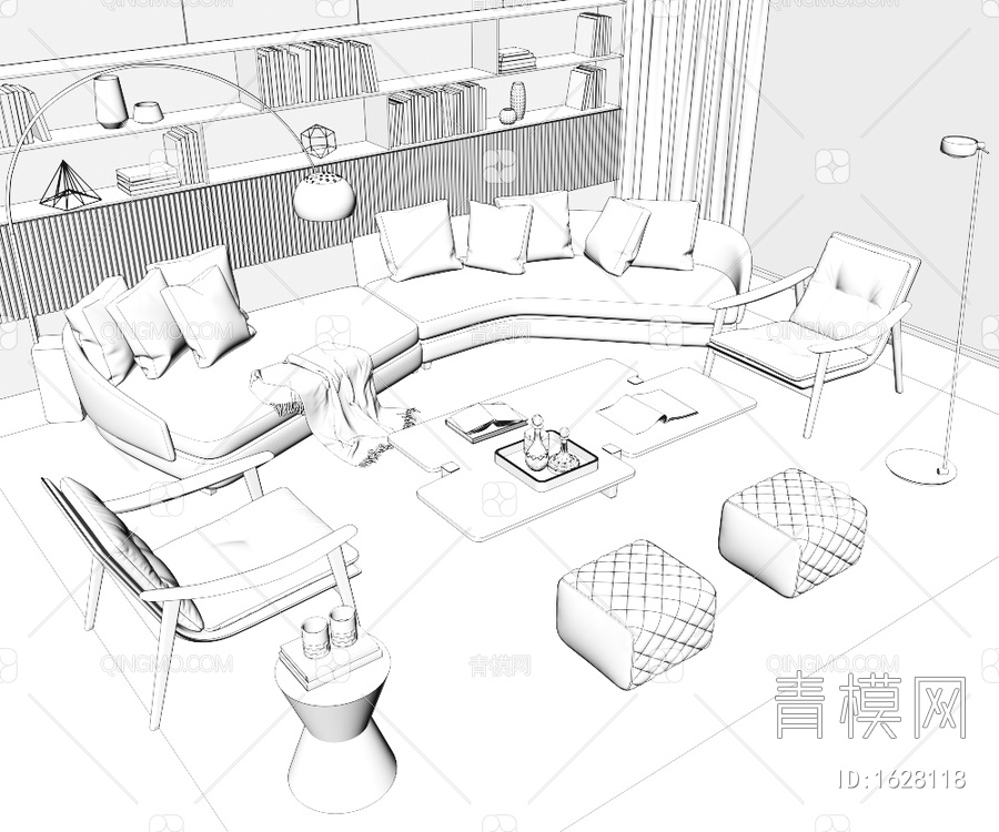 沙发茶几组合3D模型下载【ID:1628118】
