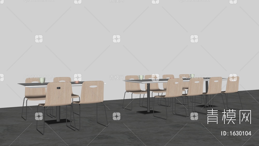 餐厅食堂餐桌椅组合SU模型下载【ID:1630104】