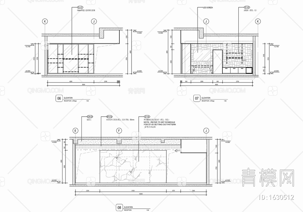 度假酒店接待大堂室内施工图 大堂吧 接待台 接待大厅【ID:1630512】