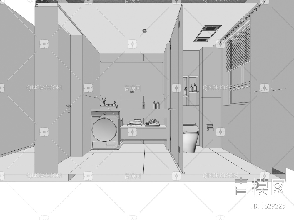 卫生间，极简卫生间，干湿分离卫生间，卫浴用品3D模型下载【ID:1629225】