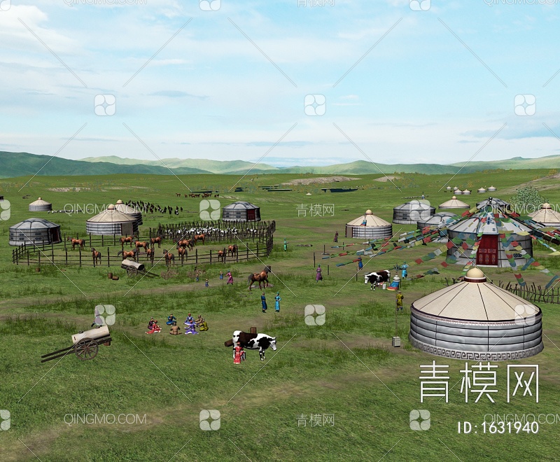 蒙古包草原牧场景观3D模型下载【ID:1631940】