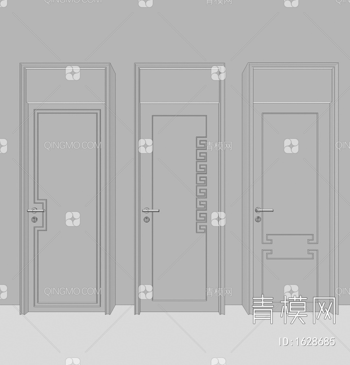 造型门 卧室门 回纹金属线条门 造型门3D模型下载【ID:1628685】