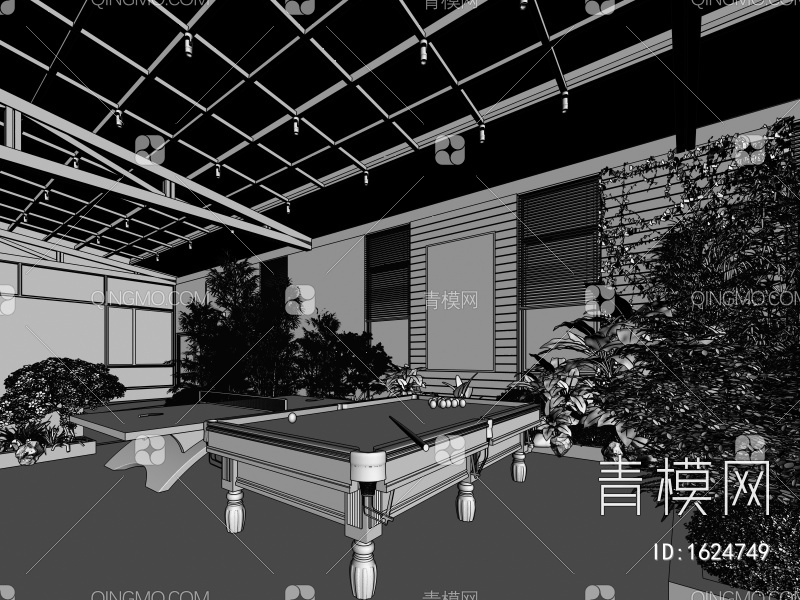 健身房，桌球室，屋顶花园，阳光房，室内景观，茶室，绿植，家具，水景3D模型下载【ID:1624749】