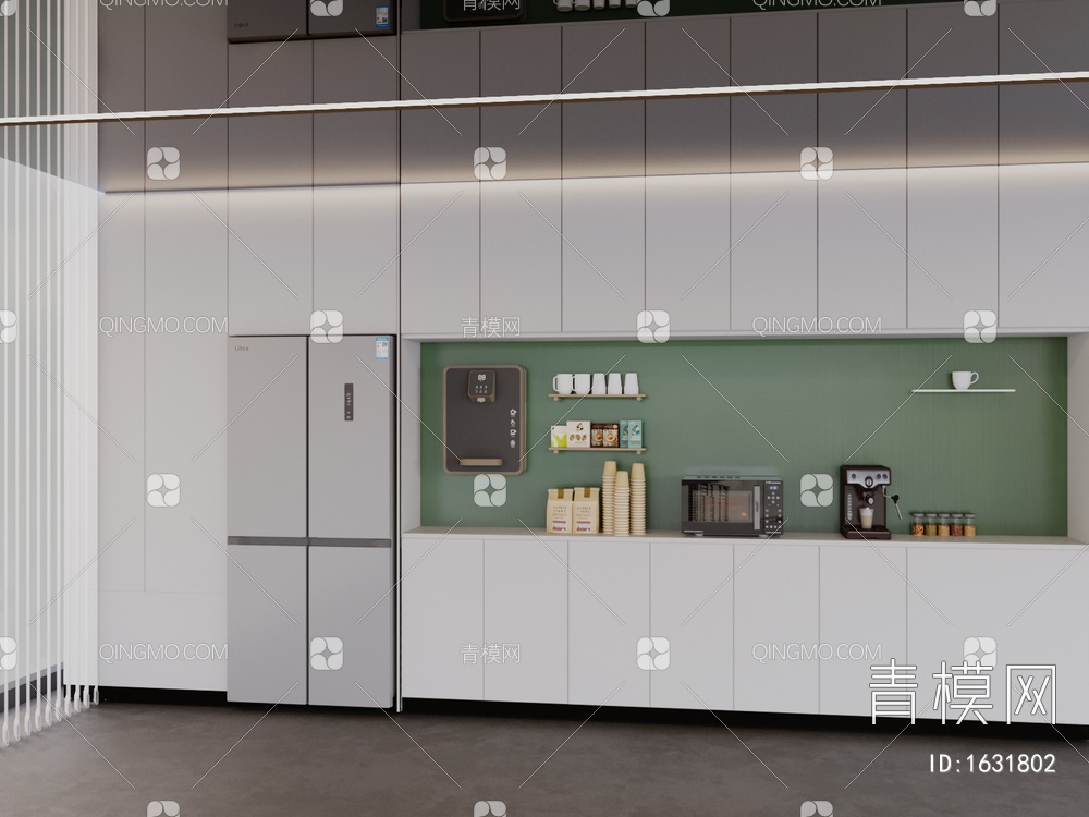 茶水间 饮水机 咖啡机 微波炉 电冰箱SU模型下载【ID:1631802】