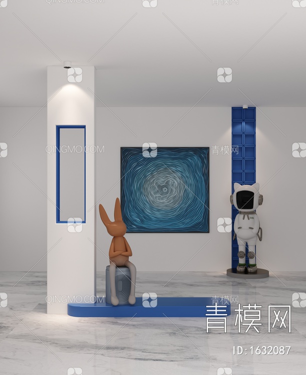 蓝色装饰画 兔子宇航员摆件3D模型下载【ID:1632087】