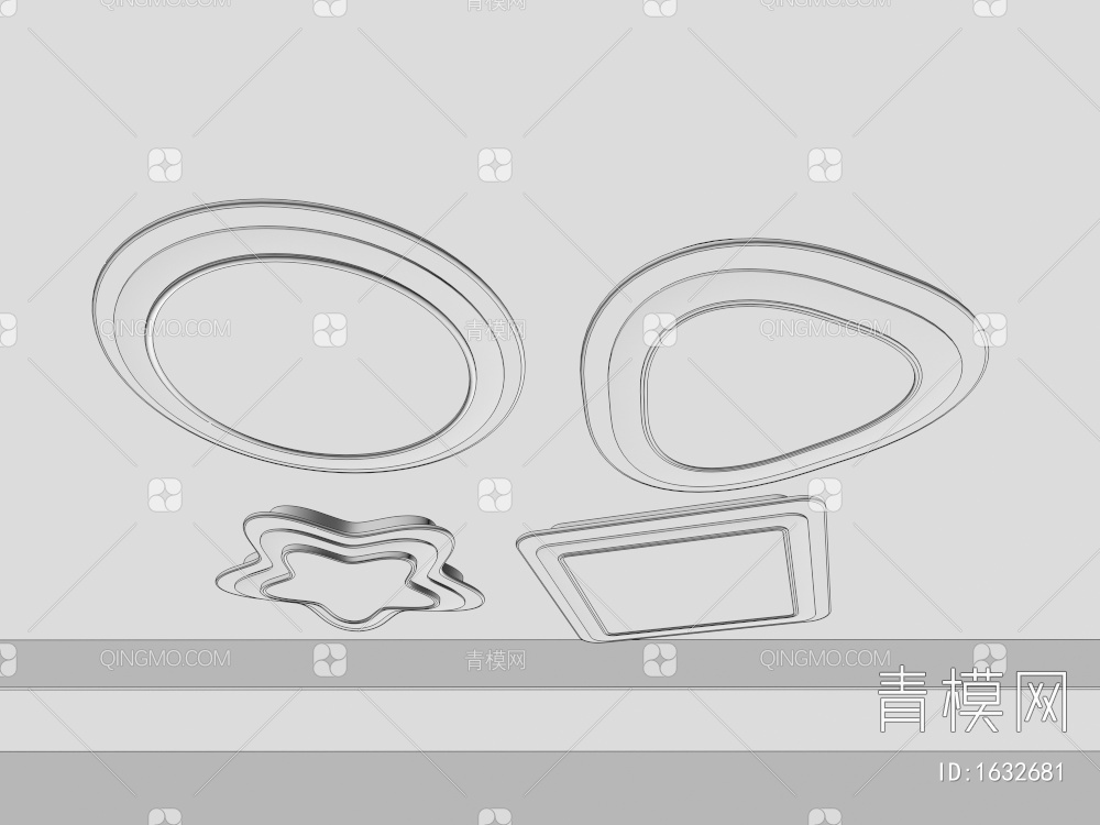 大气高档  客厅灯   卧室灯   吸顶灯 方形圆形灯具组3D模型下载【ID:1632681】