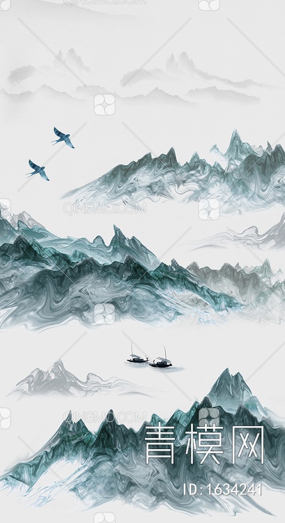 新中式抽象山水装饰画贴图贴图下载【ID:1634241】