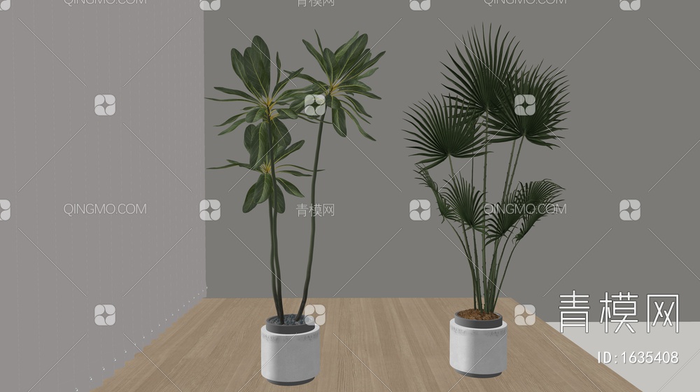 盆栽植物 绿植 花盆 盆景 植物组合5SU模型下载【ID:1635408】