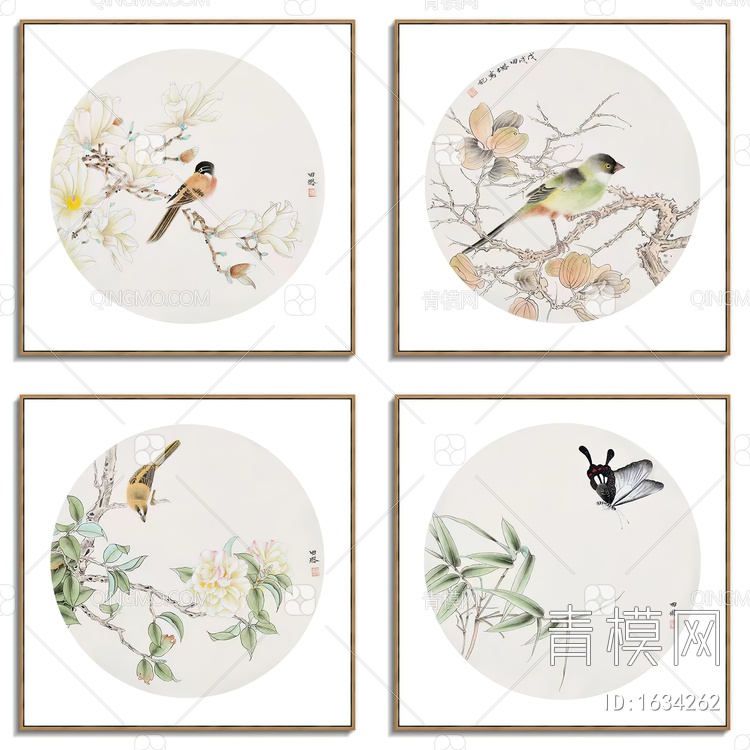 中式花鸟装饰画贴图 贴图下载【ID:1634262】