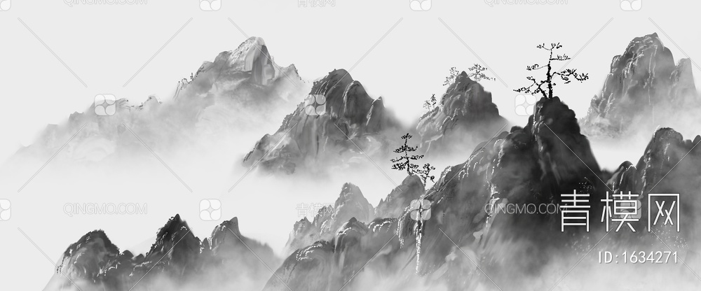 中国风意境水墨山水画古风山水装饰画贴图贴图下载【ID:1634271】