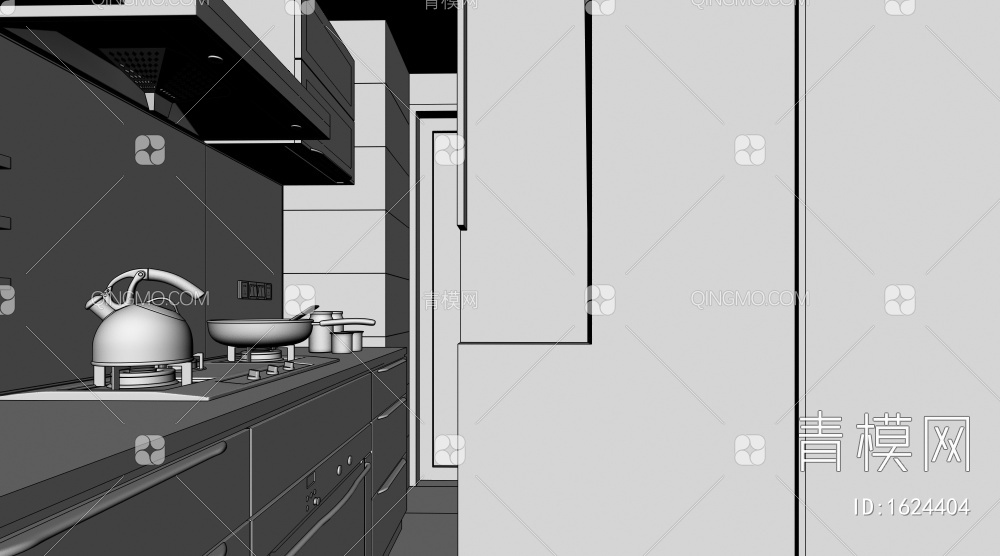 客餐厅，厨房，橱柜3D模型下载【ID:1624404】