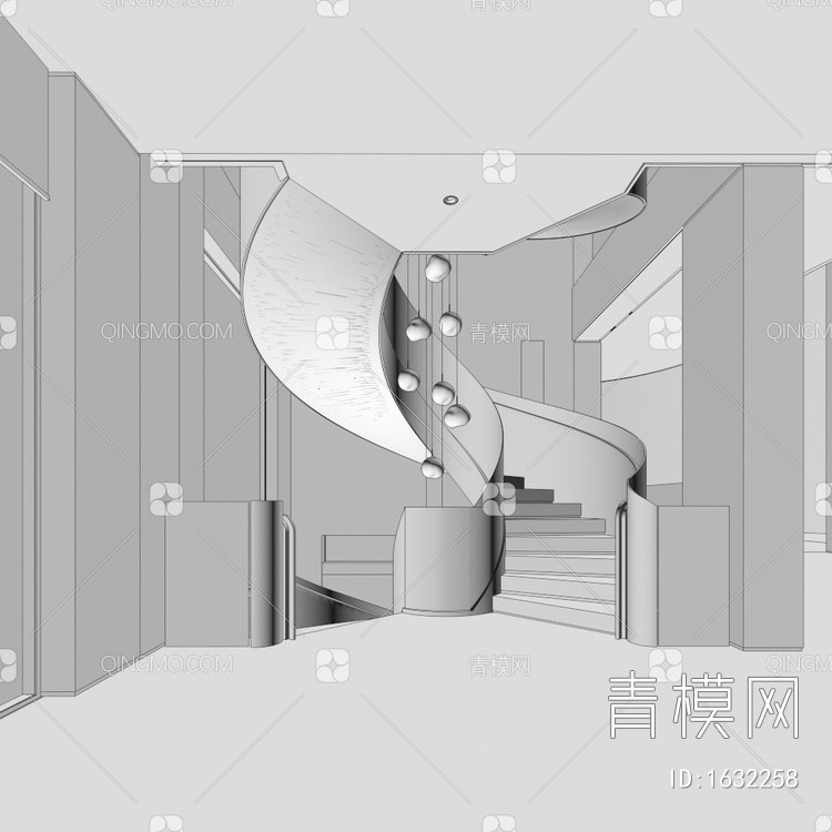 别墅旋转楼梯3D模型下载【ID:1632258】